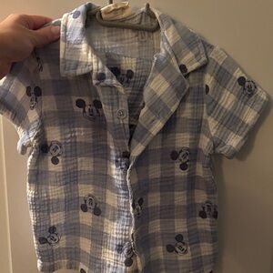 Disney Kids Light Blue Plaid Button Down Shirt